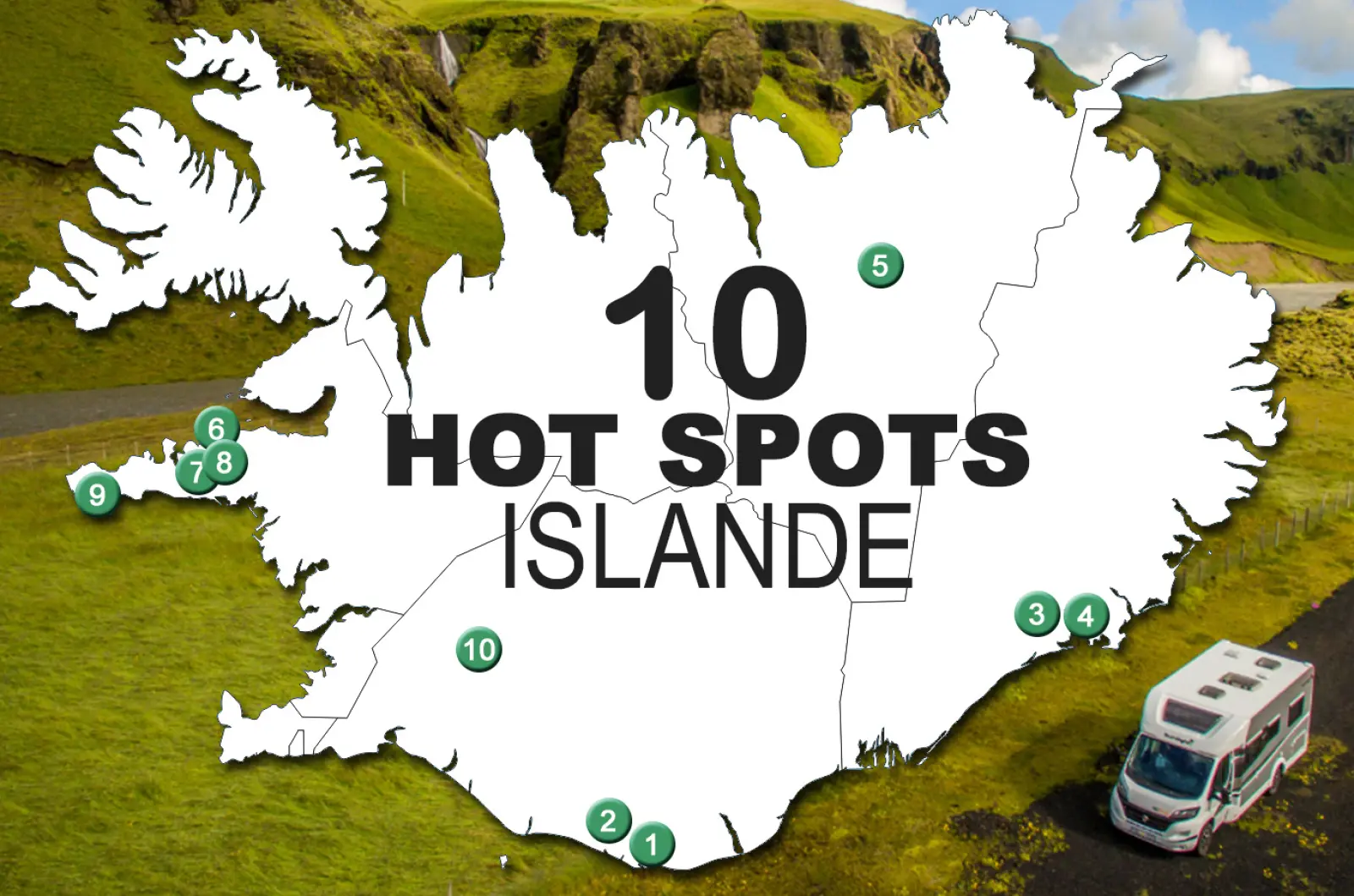 Illustration de couverture pour un article sur dix lieux marquants d'un road-trip en Islande